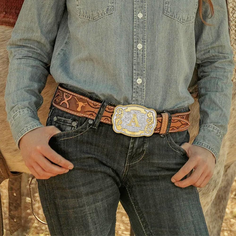 HUABOLA CALYN Vintage Belt Buckle Men Western Cowboy Rodeo Initial Letter ABCDMRJ to Z Golden Belt Buckles for Women - Image 5