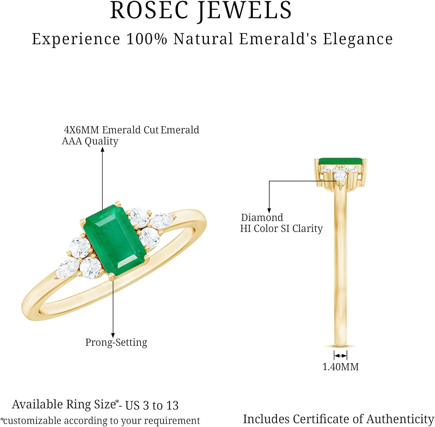 Natural 0.6 Carat Emerald Vintage Engagement Ring, Aaa Quality, Certified Emerald Diamond Ring - Mothers Day Gift