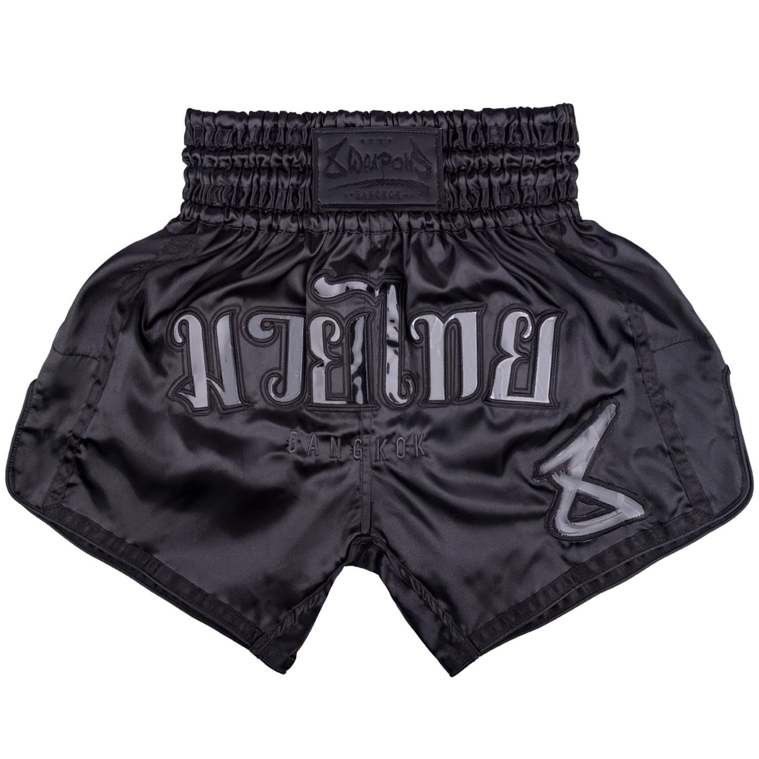 8 WEAPONS Muay Thai Shorts Bangkok, Schwarz-Matt, Kickboxhose für Training & Wettkampf, Thaibox Shorts Polyester, Atmungsaktiv, Langlebig, Kampfsporthose für MMA, K1, Boxen, Thai Boxen