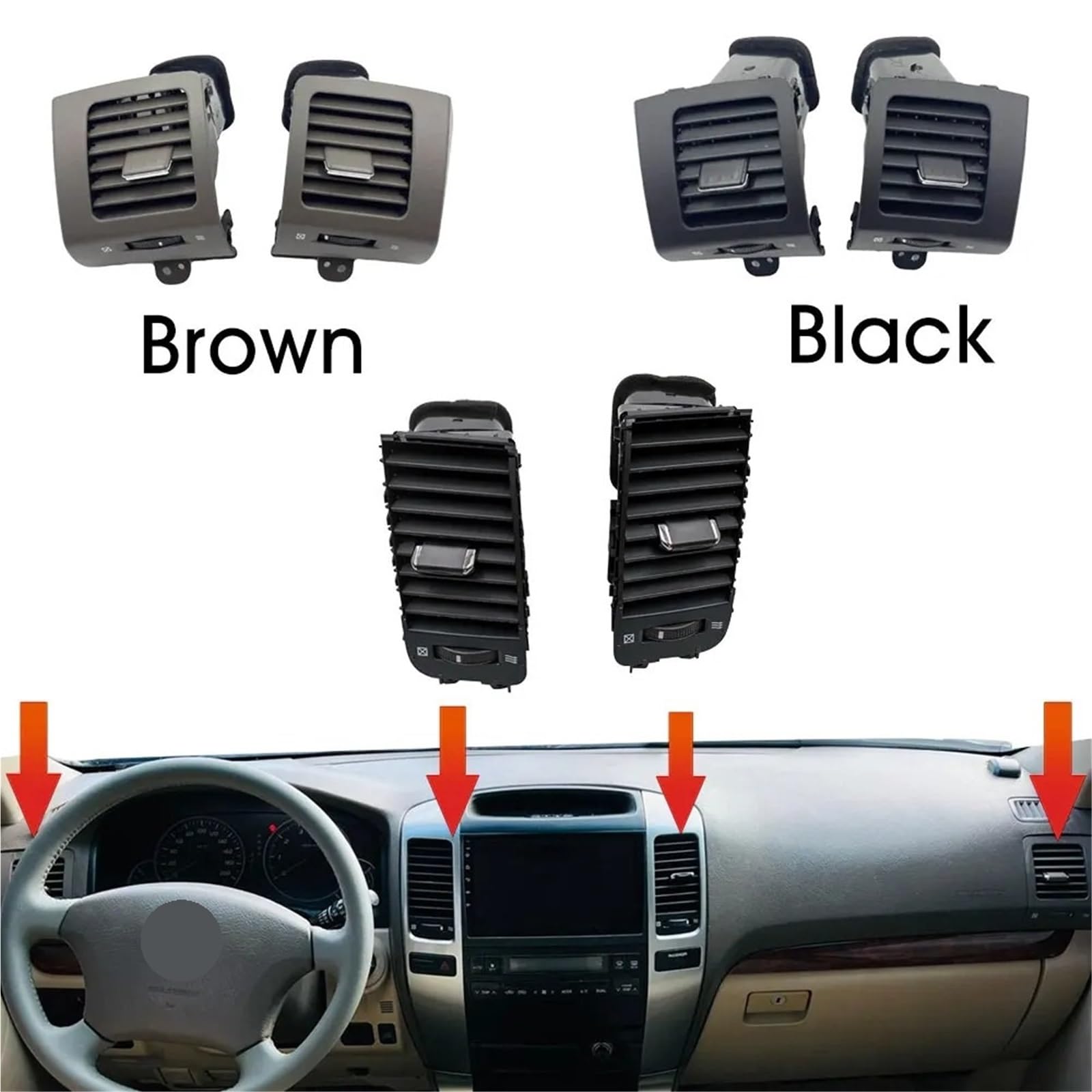 Aireador Salpicadero Consola Central Para Toyota Para Land Para Cruiser Prado 120 Para Lexus GX 470 2003-2009 Salida Ventilación Del Aire Acondicionado Coche(2Pieces Brown LR)