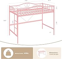Vista 2 de GarveeHome Cama tipo loft de tamaño individual con escalera extraíble y barandilla de seguridad completa, cama tipo loft individual, marco de metal
