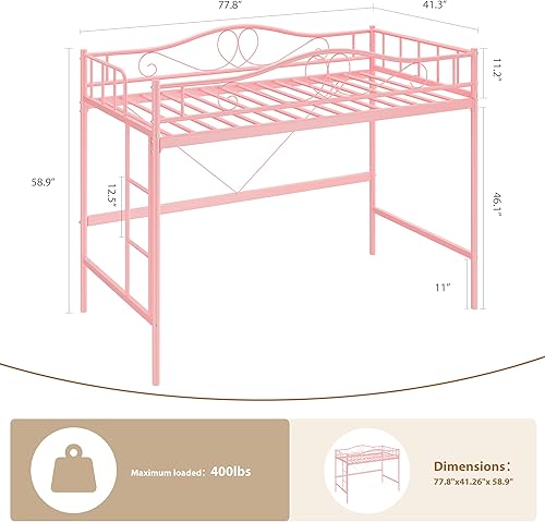 Miniatura 2 de GarveeHome Cama tipo loft de tamaño individual con escalera extraíble y barandilla de seguridad completa, cama tipo loft individual, marco de metal