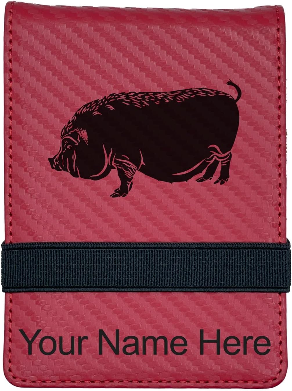 LaserGram Mini Padfolio with Notepad and Pen, Vietnamese Pig, Personalized Engraving Included (Black with Silver)