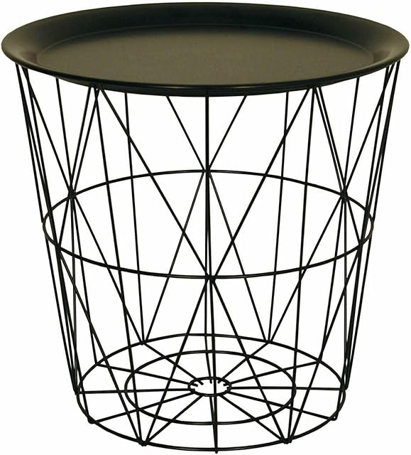 Retro Black Metal Wire White Marble Top Storage Side Table Basket Home Furniture UK (Metal Tray Top)