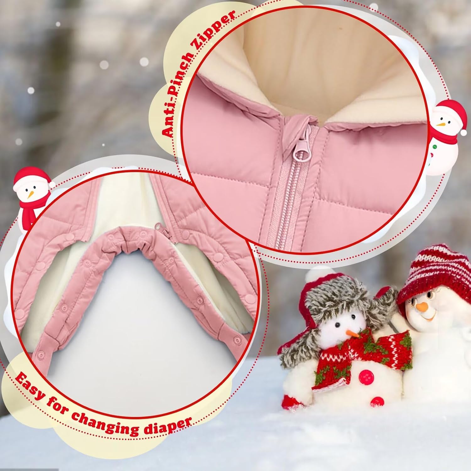 BYFRI Baby Boys Girls Snowsuit Newborn Cozy Winter Coat Infant Bear Hooded Jumpsuit Toddler Snow Outfit for 0-24 Months - Image 4