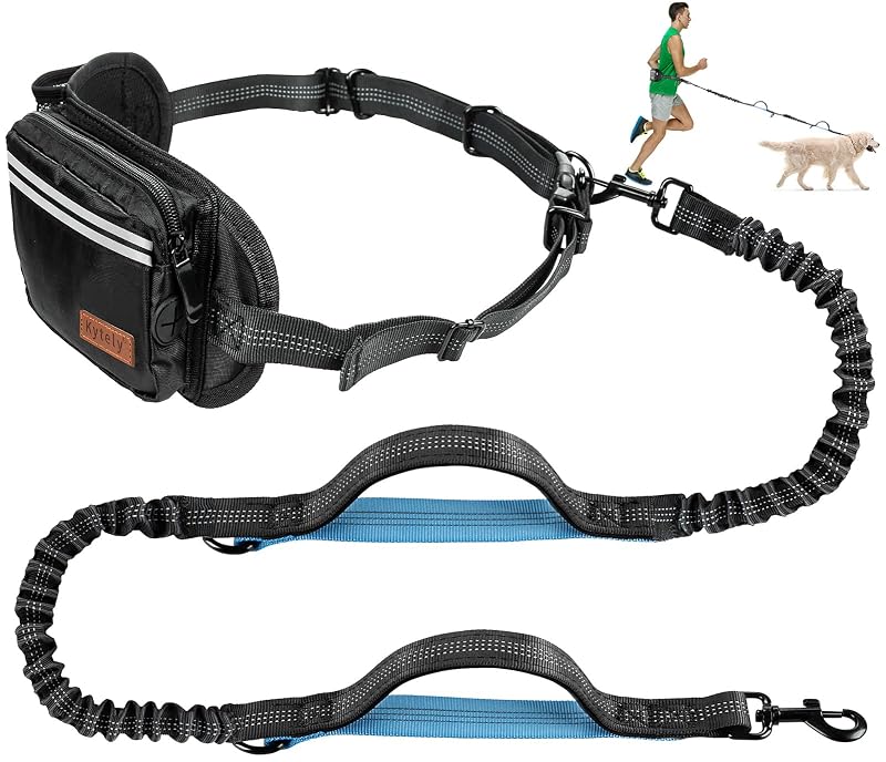 Guia mãos livres para cães Kytely com cinto acolchoado, bolsa com zíper e alça elástica, Small, para 1 cão