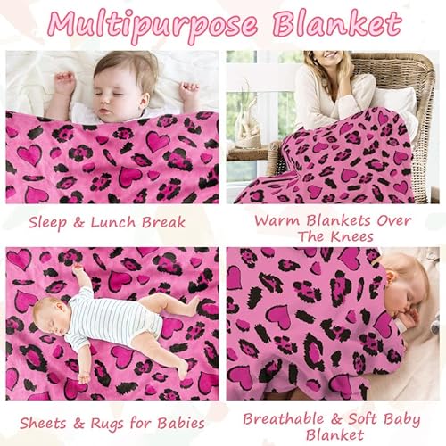 Pink Leopard Print Blanket, Pink Heart Leopard Print Gift Blanket, Leopard Print Throw Blanket, Gift Blanket For Girls Women, Blanket In Living Room Bedroom, Birthday Gifts For Youth, 50" X 60"(Pink) #TOP6