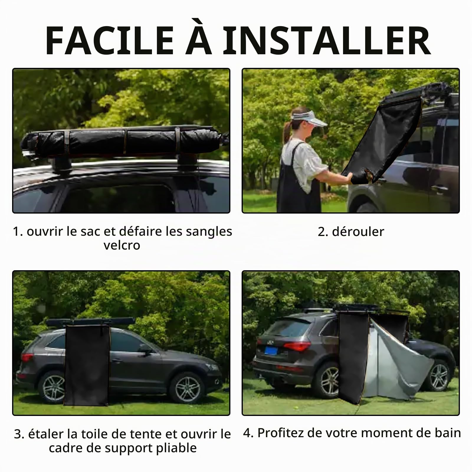 Tente de Douche Camping pour Voiture, Cabine de Douche Portable Imperméable Oxford Résistant à Déchirure Tente WC, Abri Intime pour Douches en Plein Air, Fixation Universelle pour Barres de Toit