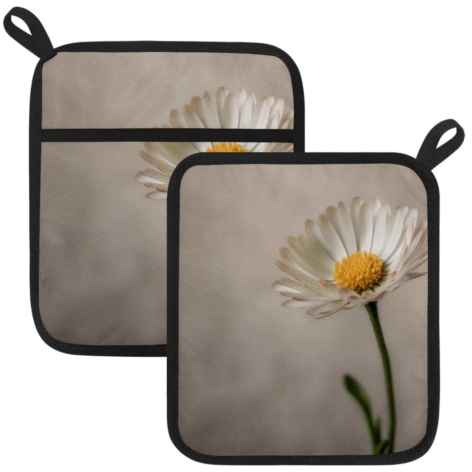 VAPOKF Daisy Flower Heat Resistant Pot Holders, Thick Pot Holders Pad with Hanging Loop for Kitchen, Oven Cloth Pads for Kitchen Baking Microwave Oven