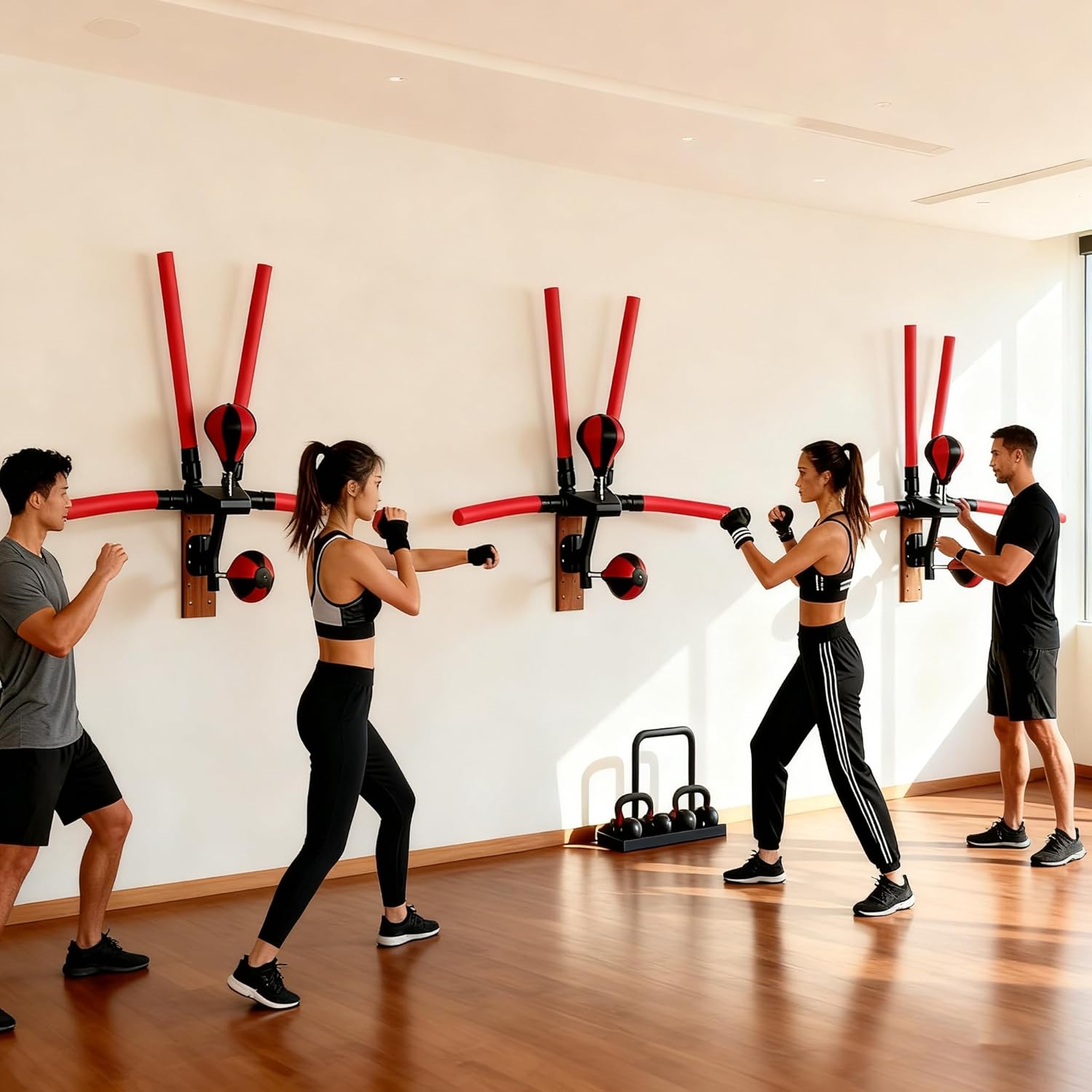 Smart Boxing Speed Trainer,Wall Mount Boxing Bar with 2 Speed Bag,Multifunction Machine with 4 Reaction Bar,2 Mode Setting Height Adjustable for Reaction Speed Stamina