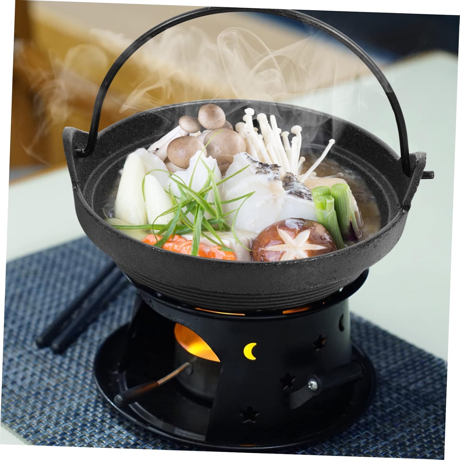 Unomor Household Cooking Pot Cast Iron Sukiyaki Pot Japanese Camping Cookware Lid Nonstick for Stewed Chicken