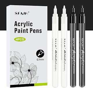SFAIH White & Black Paint Markers Pens - 4 Pack 0.7MM Fine Tip Acrylic Markers for Rock Painting, Wood, Metal, Fabric, Plastic, Canvas, Glass, Ceramic, Diy Crafts, Drawing, Tire