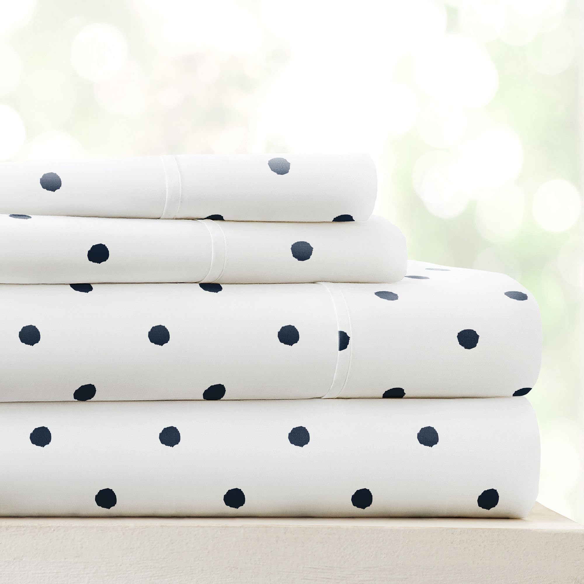 Linen Market 4 Piece Queen Bedding Sheet Set (Navy Blue Dots) Sleep