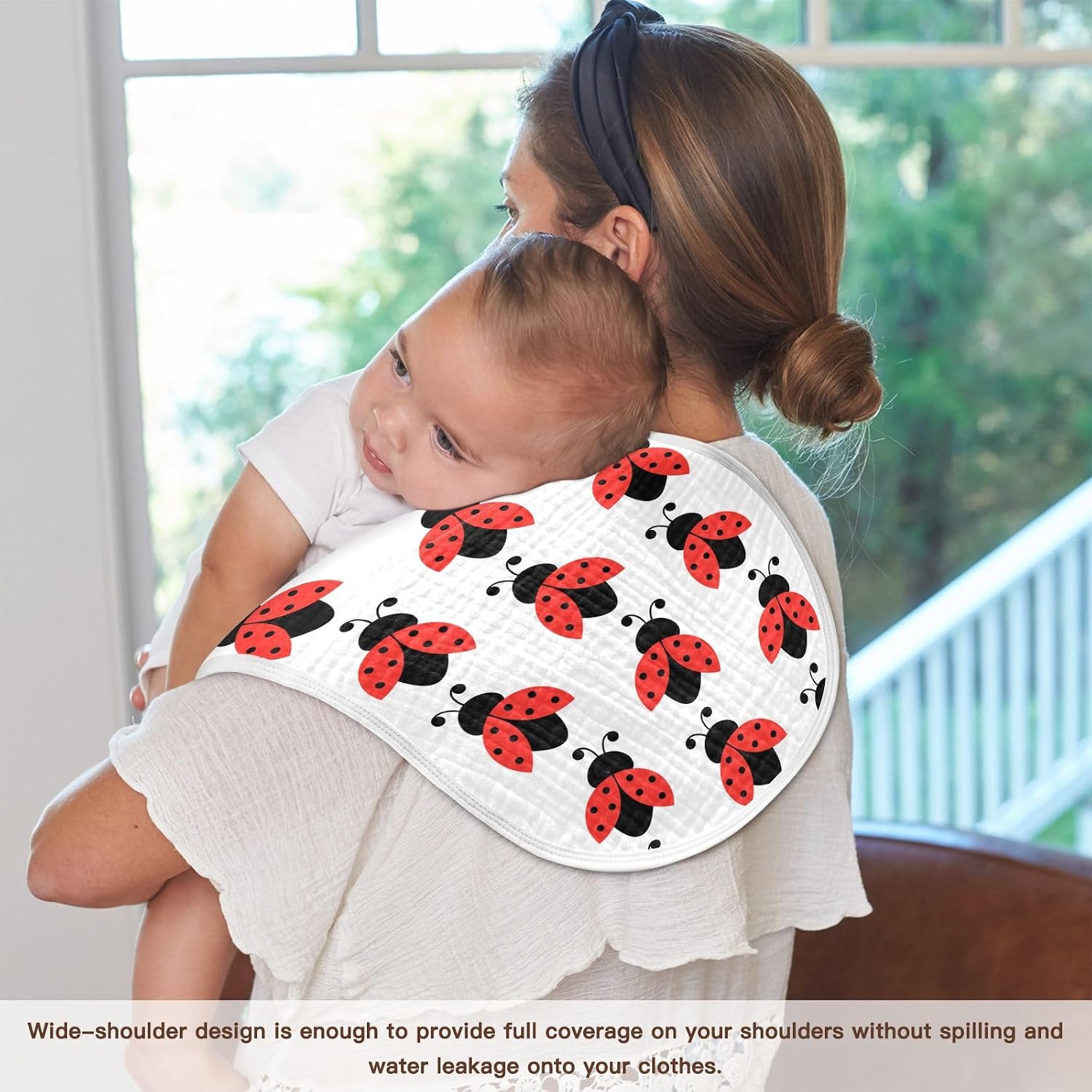 vvfelixl Cute Ladybug Pattern Burp Cloths for Baby Boy Girls Baby Washcloths Burp Rags 1 Pack White image 4