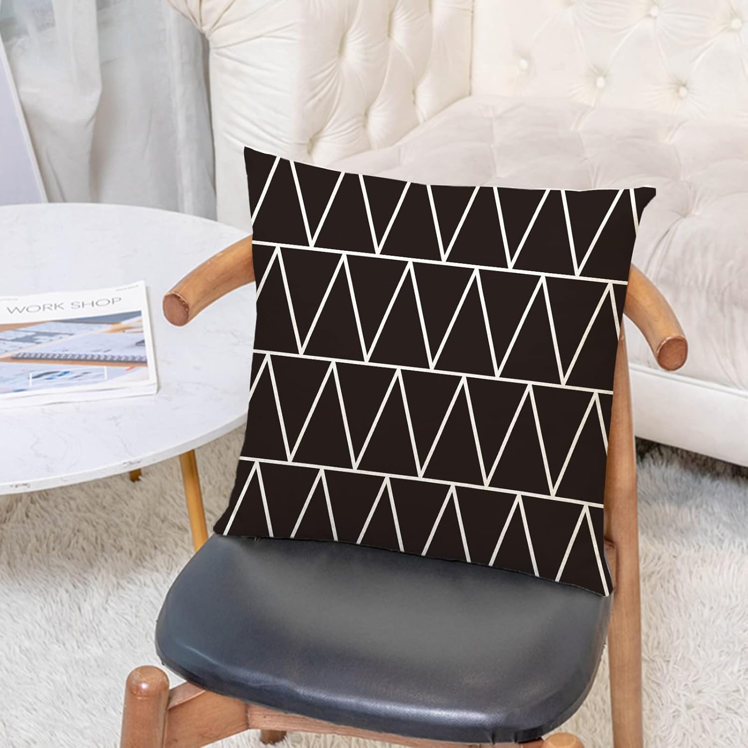 YeeJu Set of 4 Geometric Black and White Decorative Throw Pillow Covers Cotton Linen Square Cushion Covers Outdoor Couch Sofa Home Pillow Cases 24x24 Inch