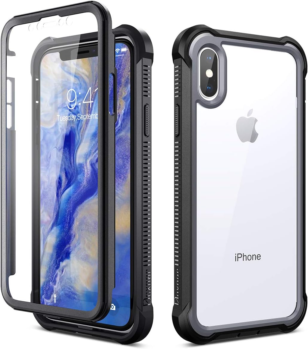 Dexnor iPhone X Case,iPhone Xs Case with Screen Protector Clear Rugged 360 Full Body Protective Shockproof Hard Back Defender 2 in 1 Dual Layer Heavy Duty Bumper Cover Case 5.8"- Black