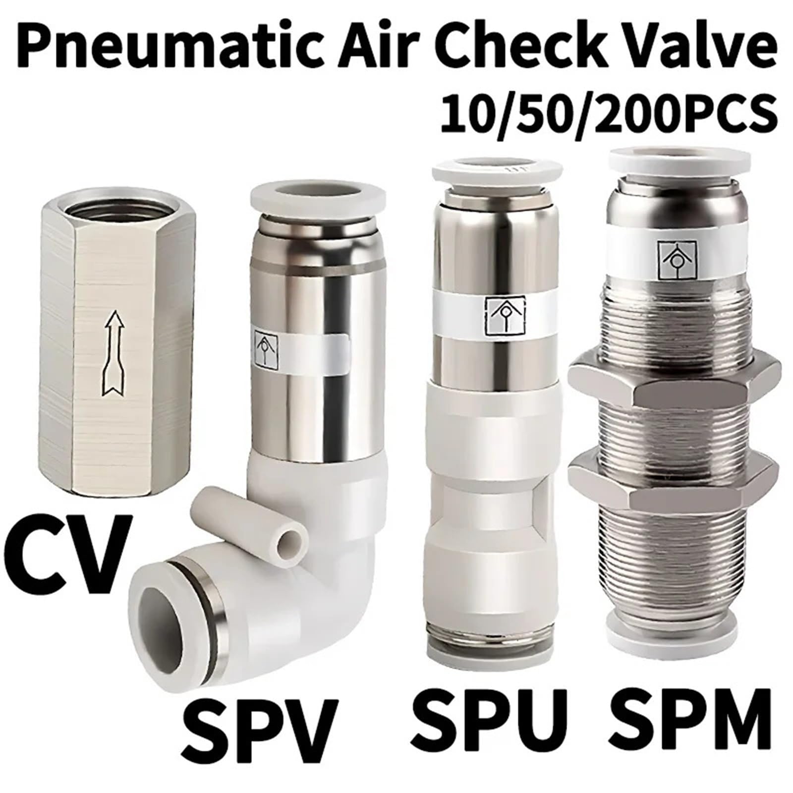 Valvola di ritegno pneumatica: valvola di ritegno unidirezionale per l'installazione di tubi dell'aria. Disponibile nelle misure da 4 mm, 6 mm, 8 mm, 10 mm, 1/8,1/4,3/8,1/2 pollici (SPV-6)