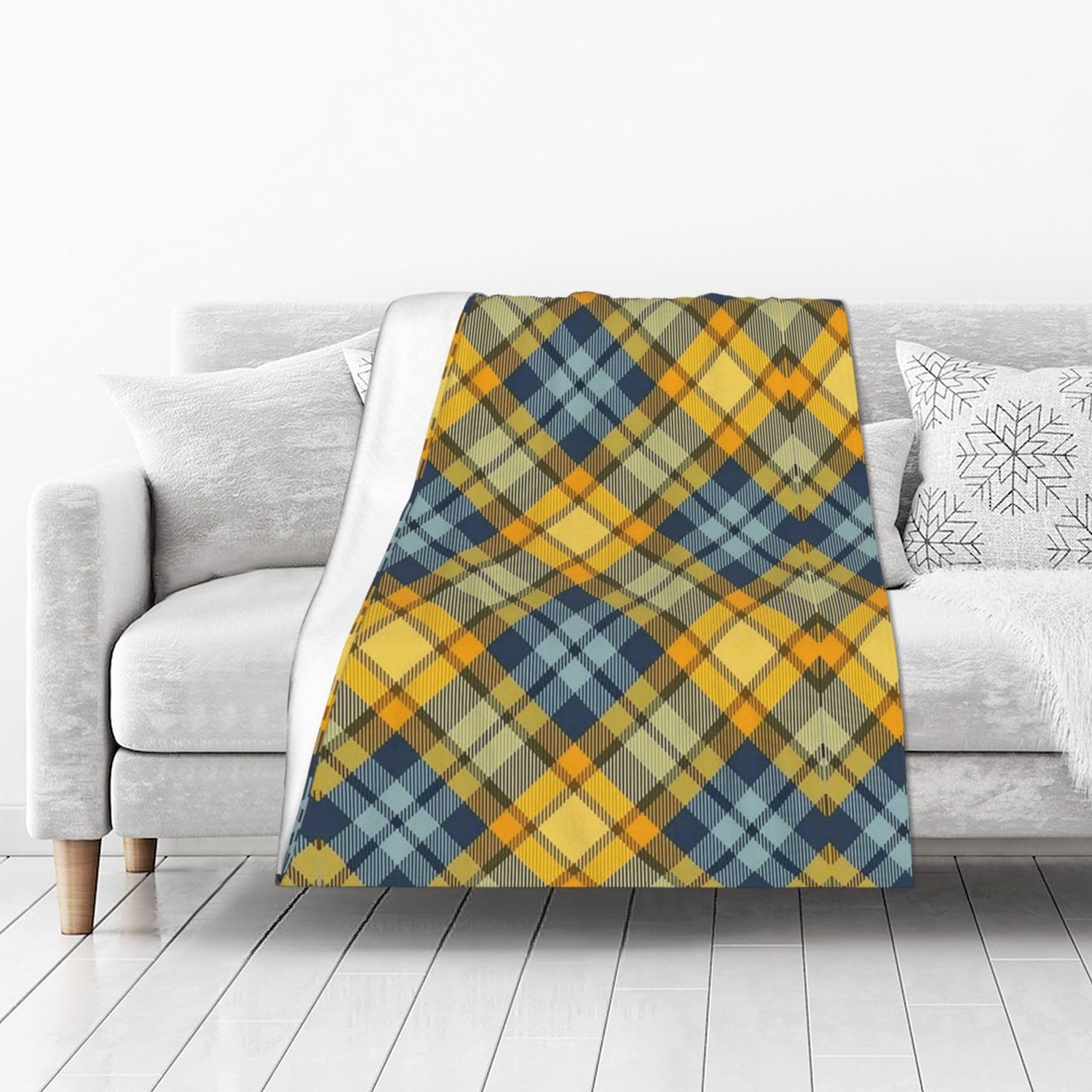 DUYIOKH Yellow checkered pattern Print Thick Throw Blanket, Blanket for Couch Bed Warm Travel Blanket for Camping Movie Night
