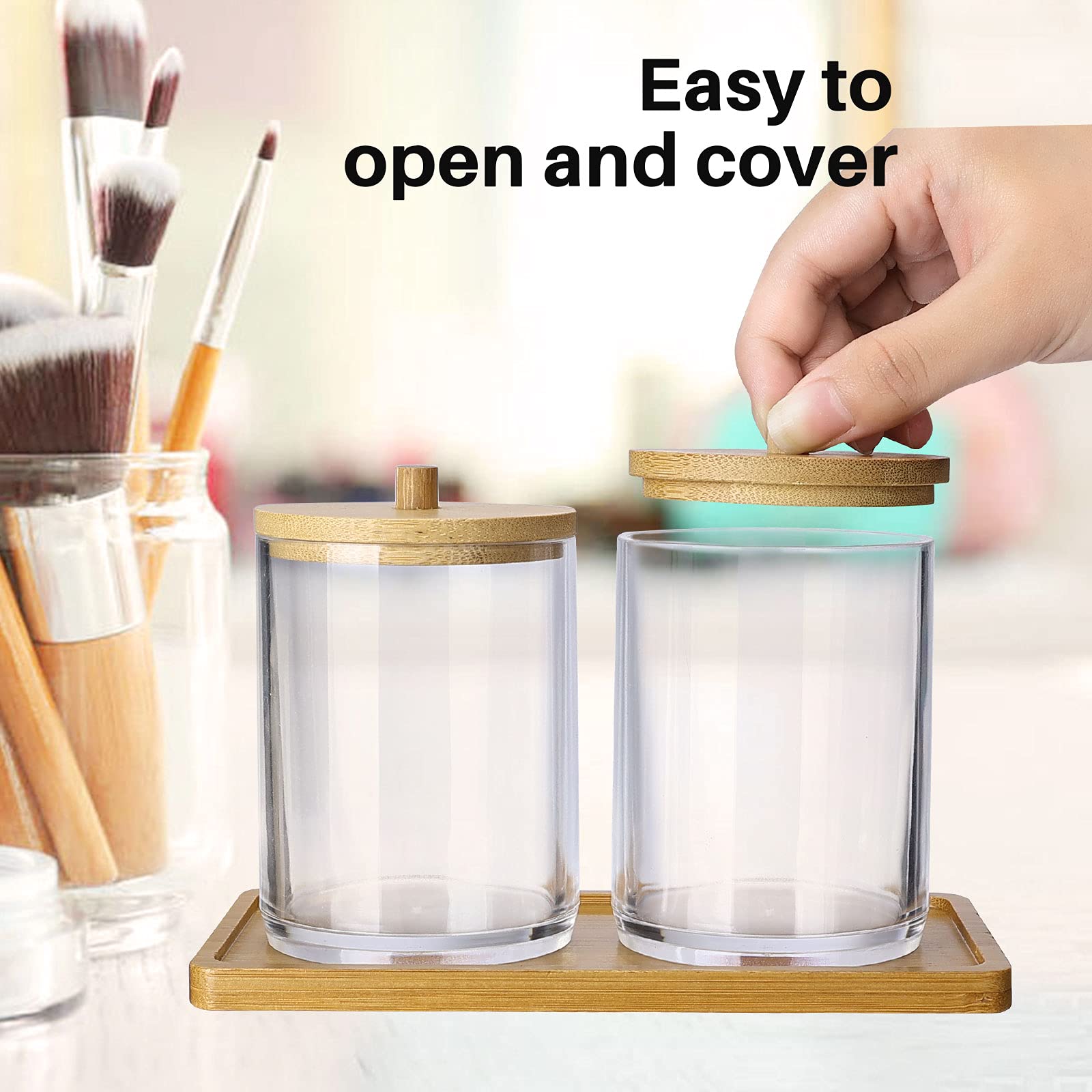 VIKEYHOME Qtip Halter Aus Glas Mit Bambusdeckel – 284 Ml, 4er-Set