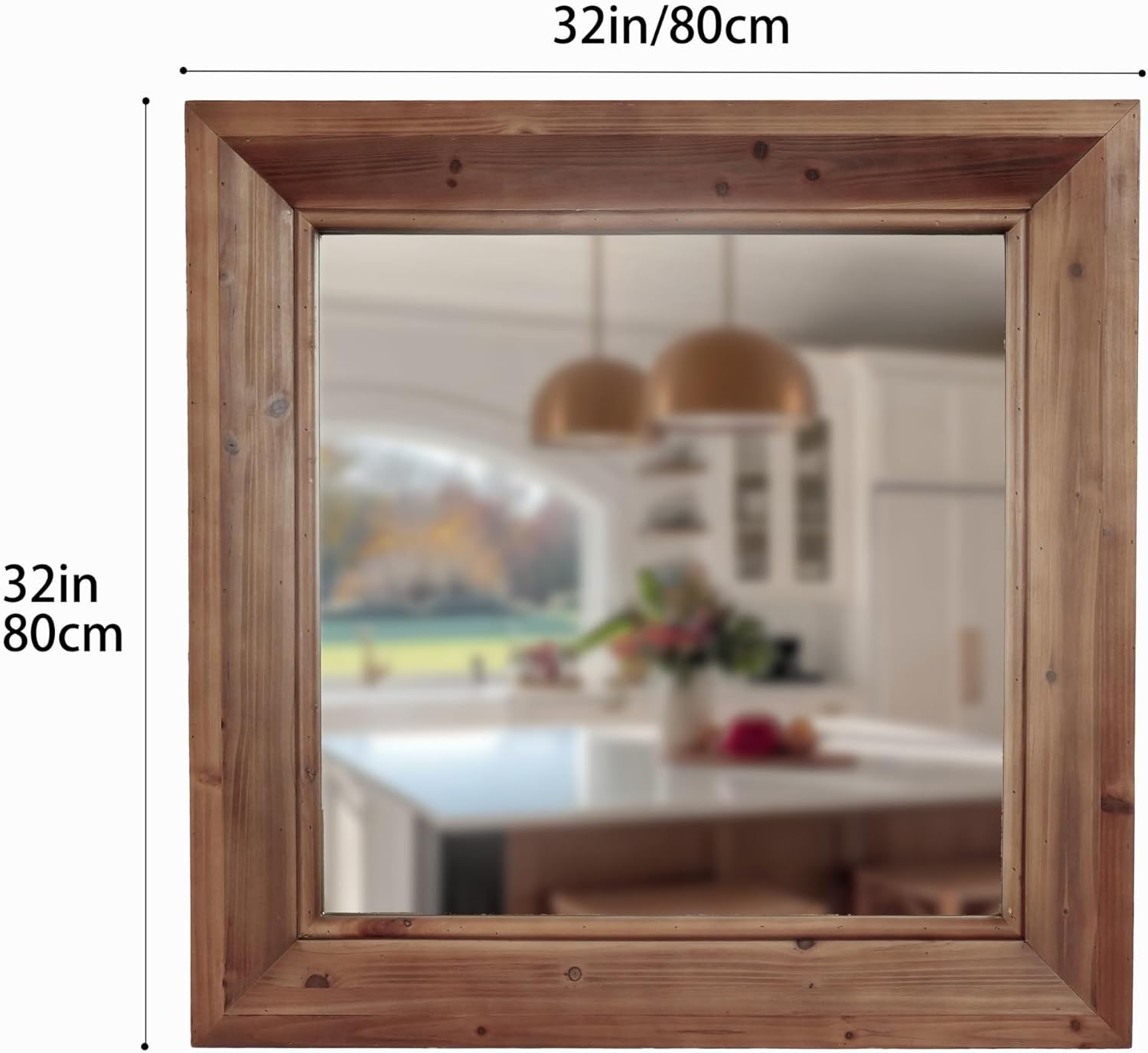 ZIYOO Rustic Farmhouse Wall Mirror, Solid Wood Frame Square Decorative Mirror, Country Style Accent Mirror for Living Room, Bedroom, Entryway, Bathroom, 32"x32"