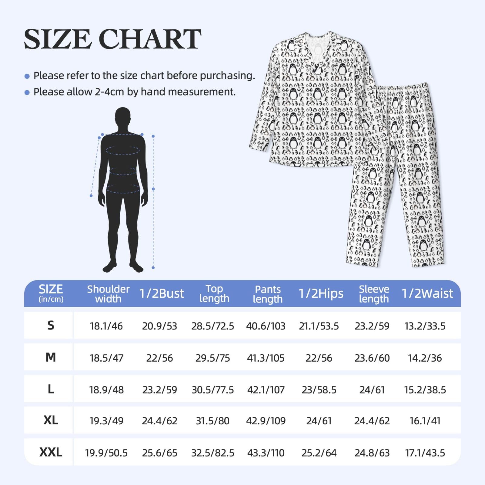 Langärmeliges Pyjama-Set für Herren, niedlicher Pinguin-Druck, zweiteilig, Hauskleidung, bequeme Nachtwäsche