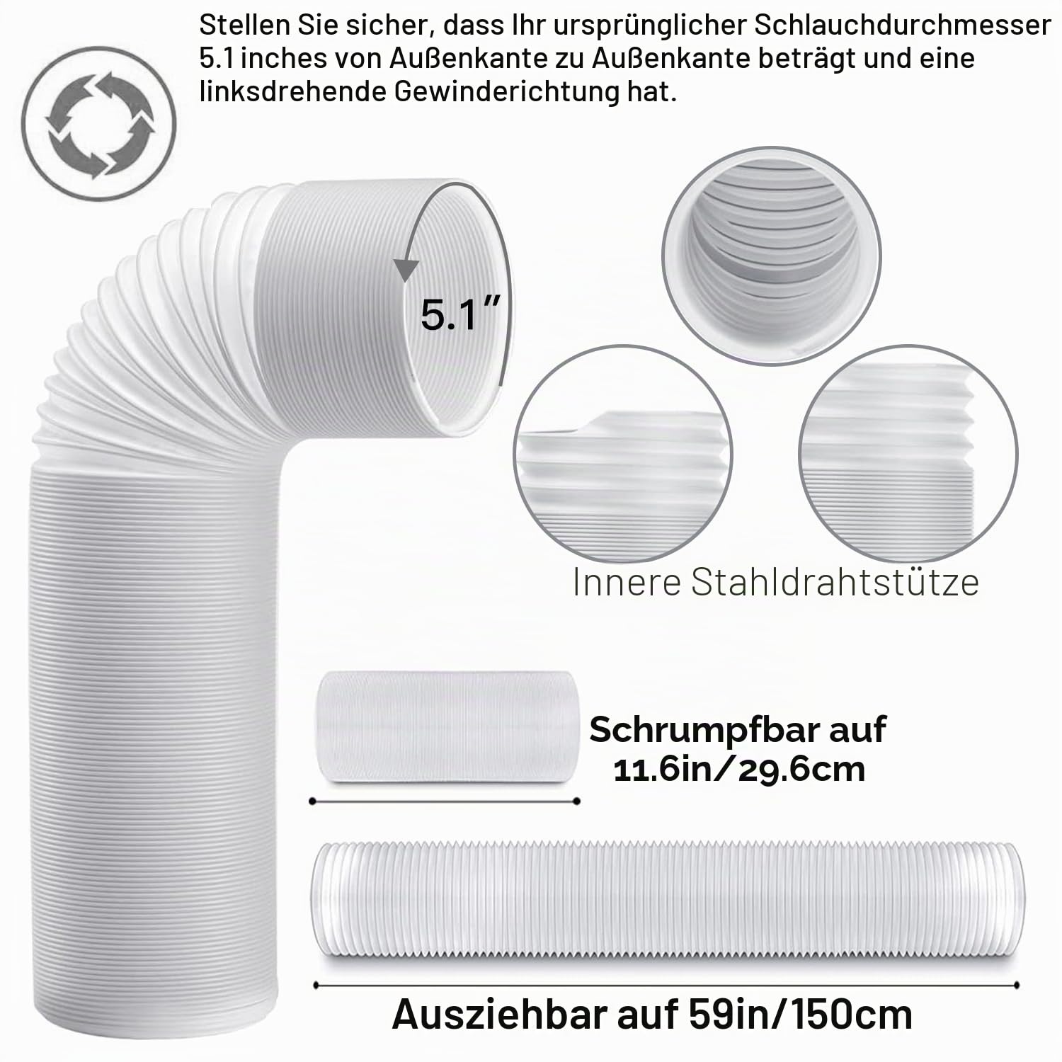 Türabdichtung für Mobile Klimageräte, 6 Stück Verstellbare Klimaanlage Balkontürabdichtung (bis 240 cm) mit Φ13cm Abluftschlauch für Schiebetür,Φ 13cm/15cm Kompatibel,Montage Ohne Bohren