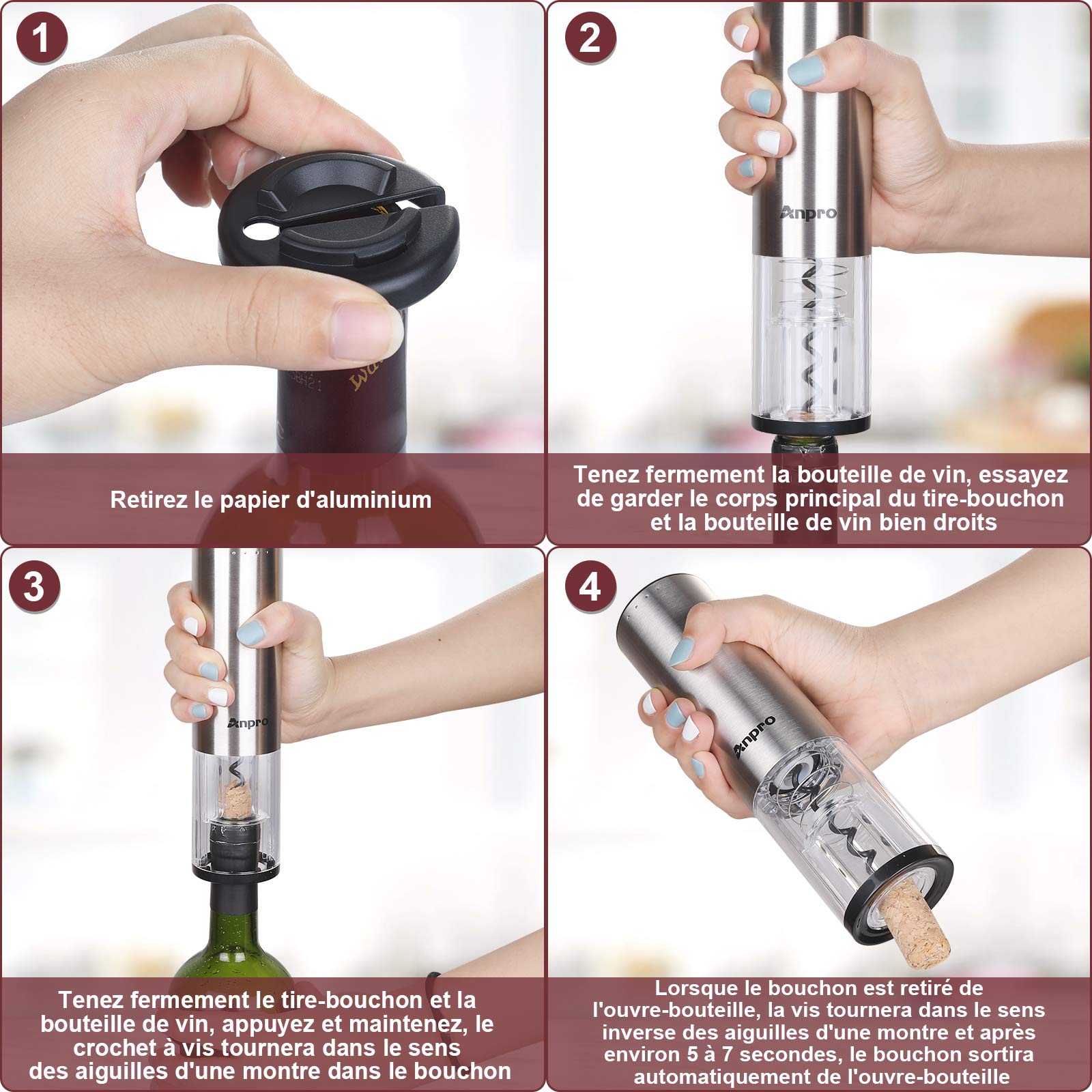 Anpro Tire Bouchon Electrique,Ouvre Bouteille Automatique Rapide，avec Bouchon de Pompe à Vide,Tire-Bouchon screwpull pour Vin avec Charge à l'aide du Port USB,Cadeau de Noël
