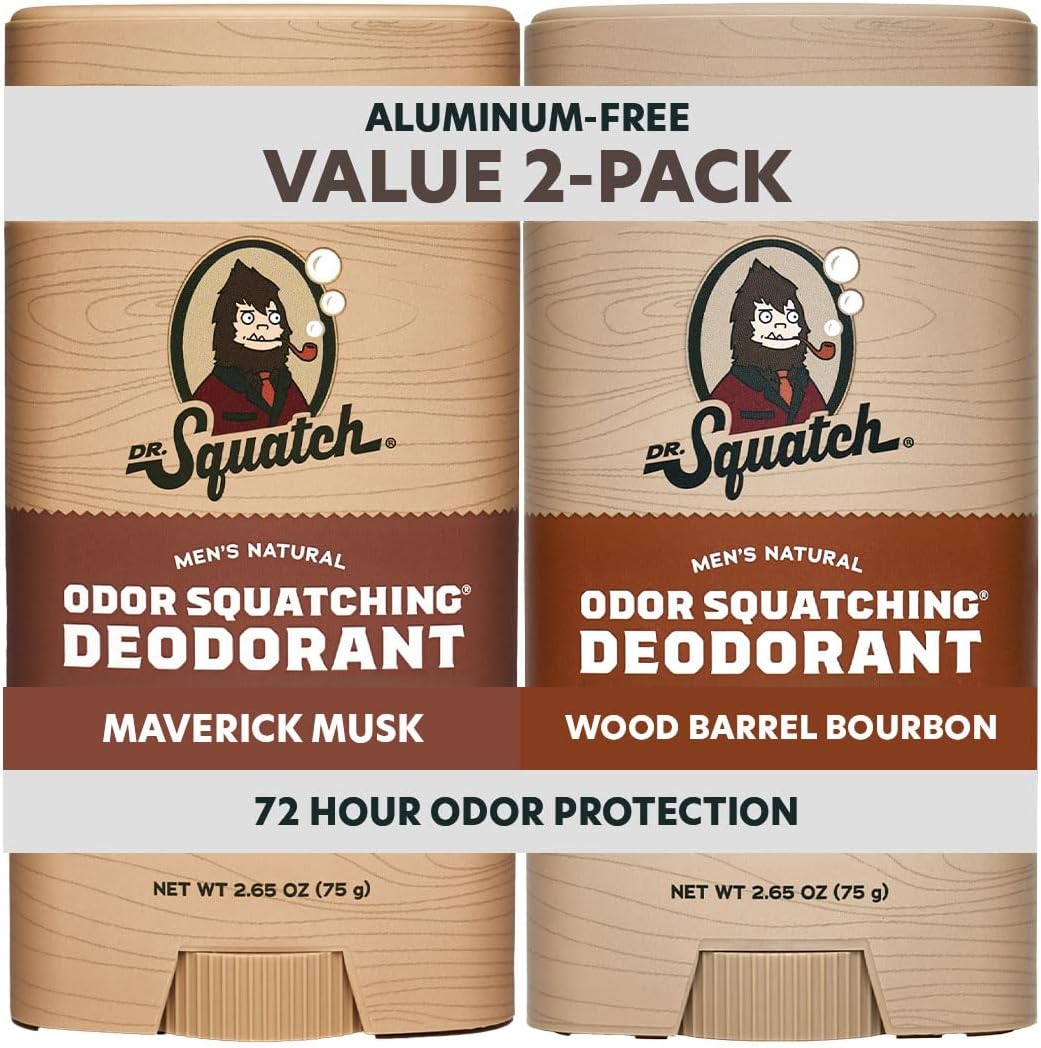 Natural Deodorant for Men – Odor-Squatching Men's Deodorant Aluminum Free - Maverick Musk + Wood Barrel Bourbon (2.65 oz, 2 Pack)