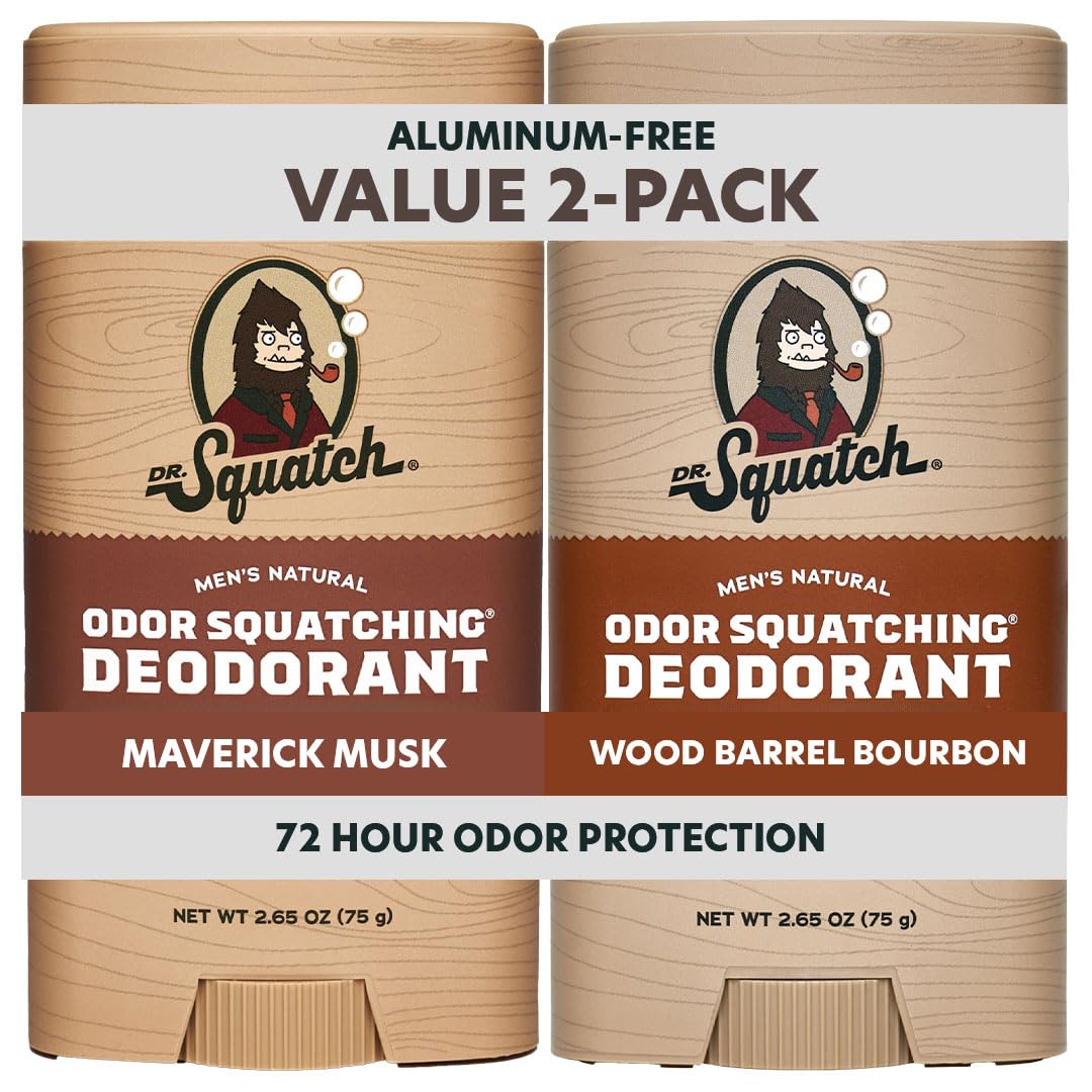 Natural Men’s Deodorant – Aluminum Free Natural Deodorant Men with Charcoal & Postbiotics for 72-Hour Odor Protection – Maverick Musk + Wood Barrel Bourbon, 2.65oz Stick (2-Pack)