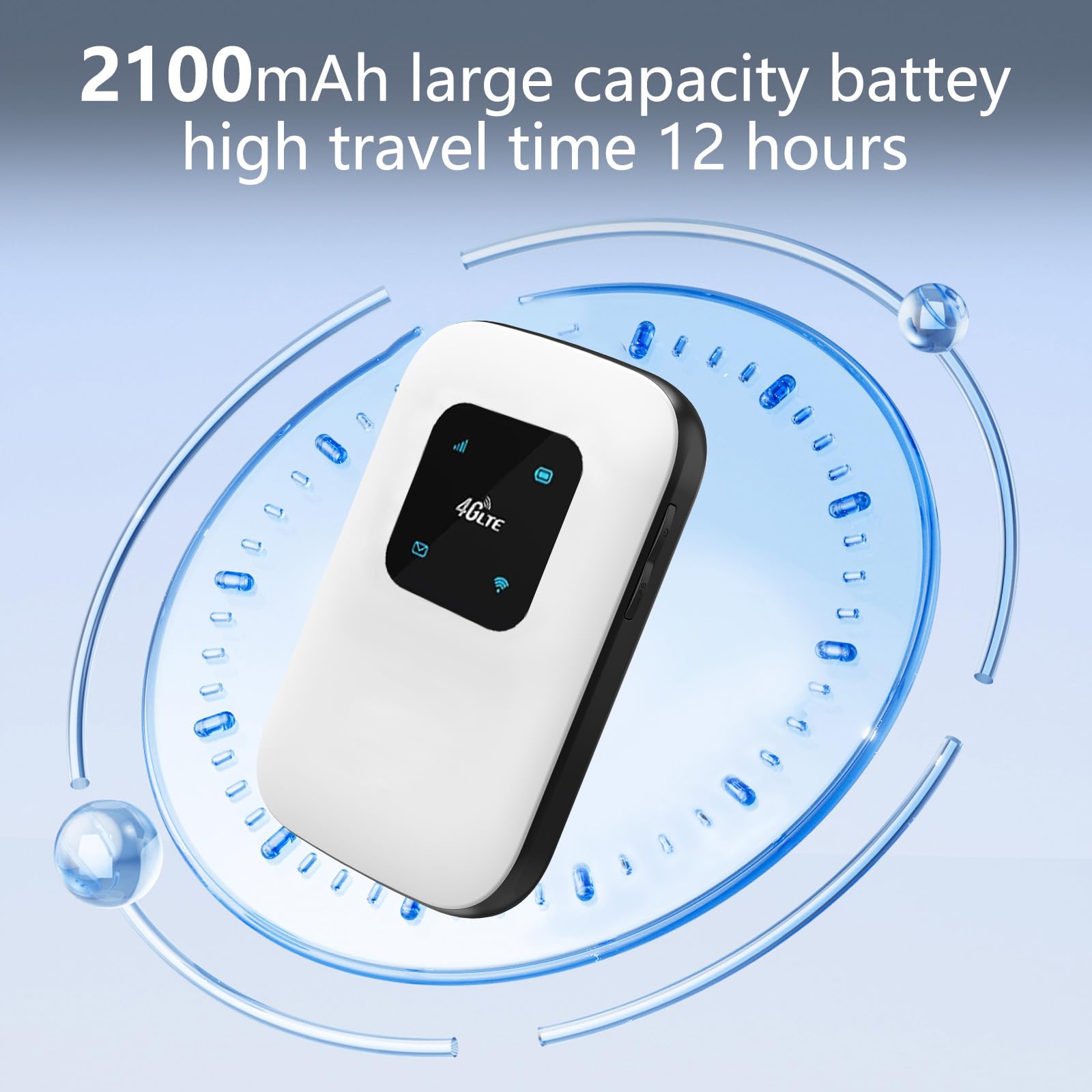 4G-Mobile-WLAN-Router (300 Mbit/s Download / 50 Mbit/s Upload), 2100mAh Tragbarer WLAN-Hotspot Kompatibel mit Allen europäischen SIM-Karten, Bis zu 10 Geräte verbinden