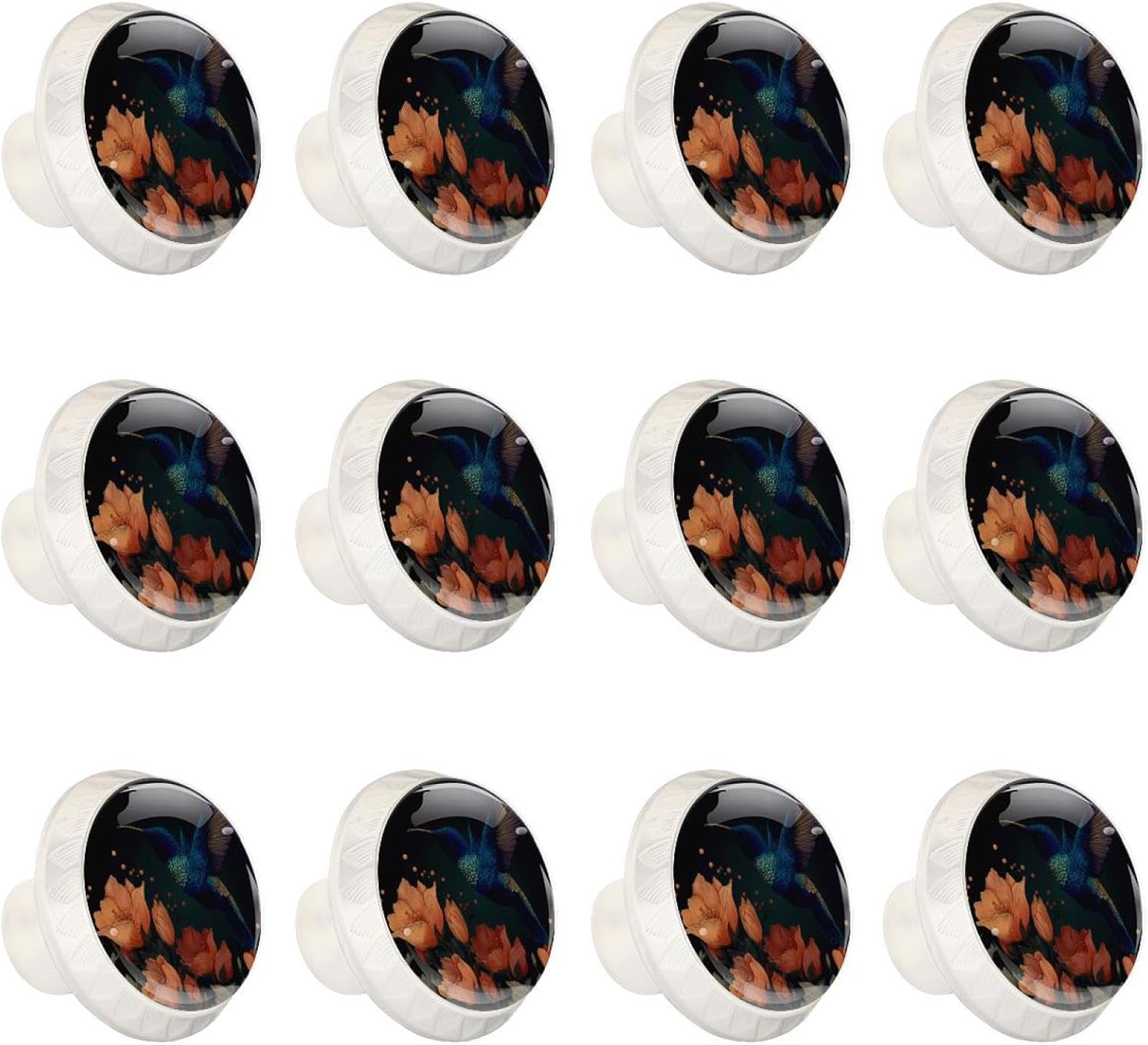 Black Base Little Flower (1) Decorative Cabinet Knobs, Crystal Glass Drawer Knobs with Screws for Kitchen Bathroom Dresser Wardrobe