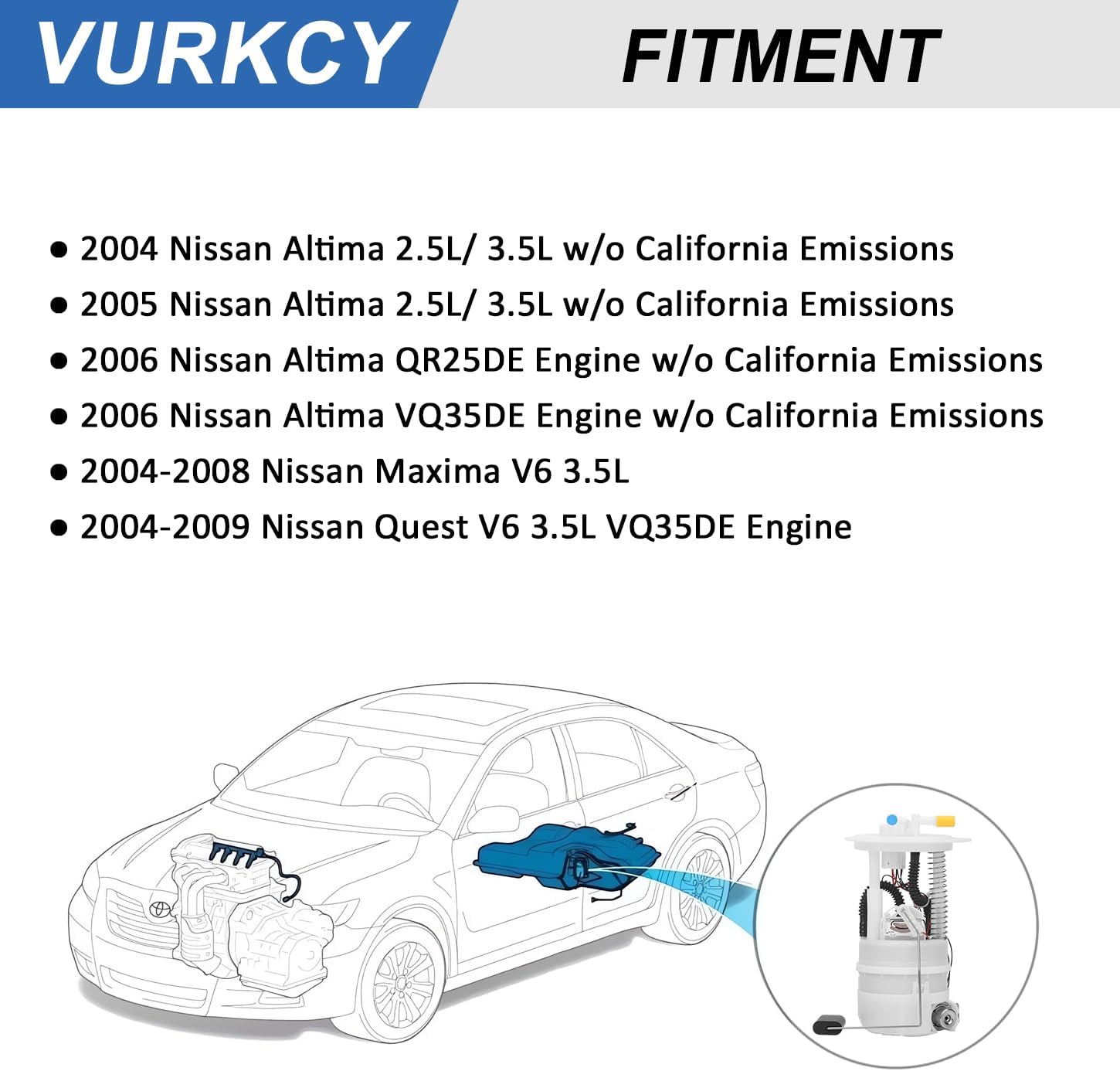 Electric Fuel Pump Module Assembly Compatible with 2004 2005 2006 Nissan Altima 2.5L 3.5L, 2004-2008 Nissan Maxima 3.5L, 2004-2009 Nissan Quest V6 3.5L, E8545M, w/o California Emission