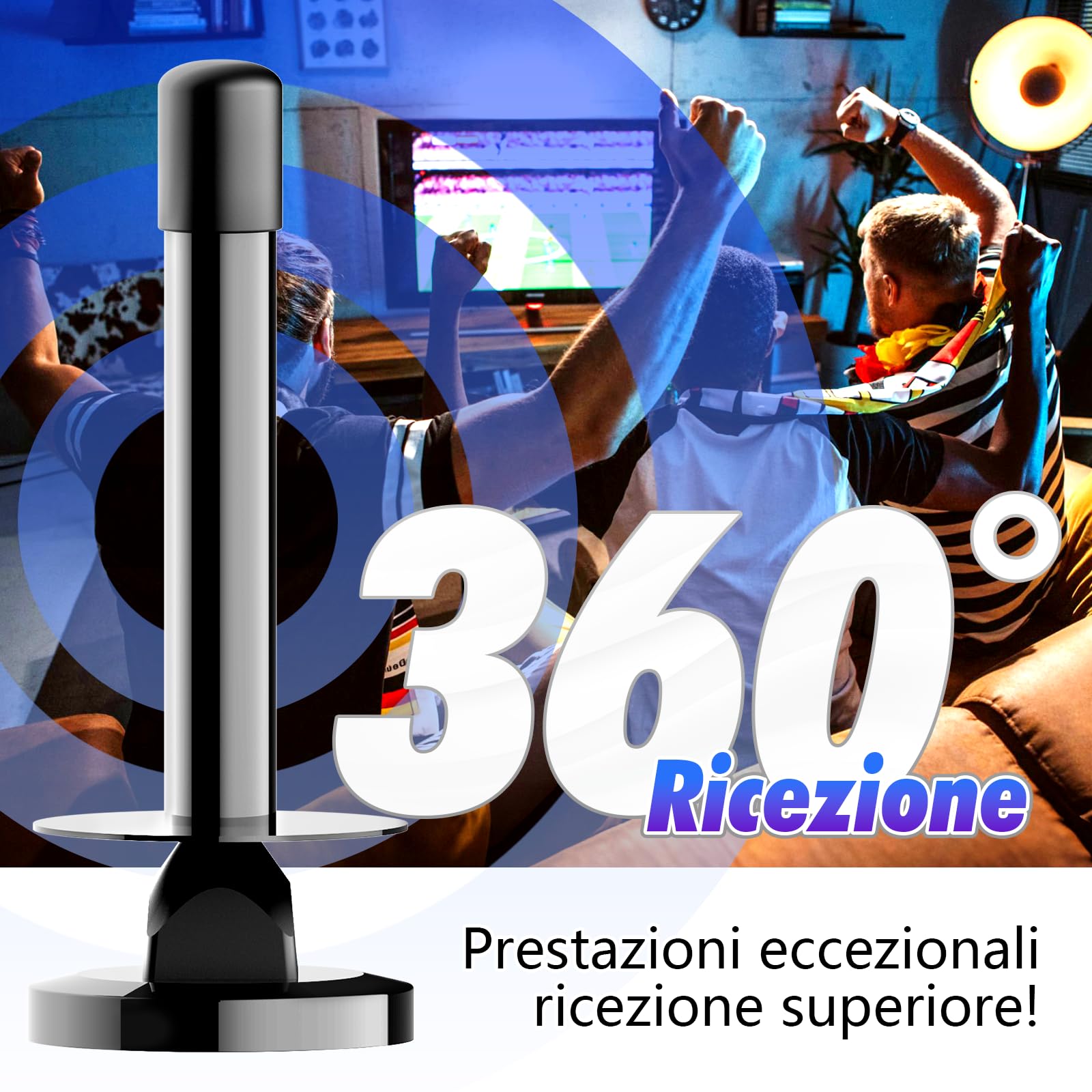 Antenna TV Amplificata Interna ANDOWL, 4K, DVB-T/DVB-T2, Con Alimentazione USB, Nera