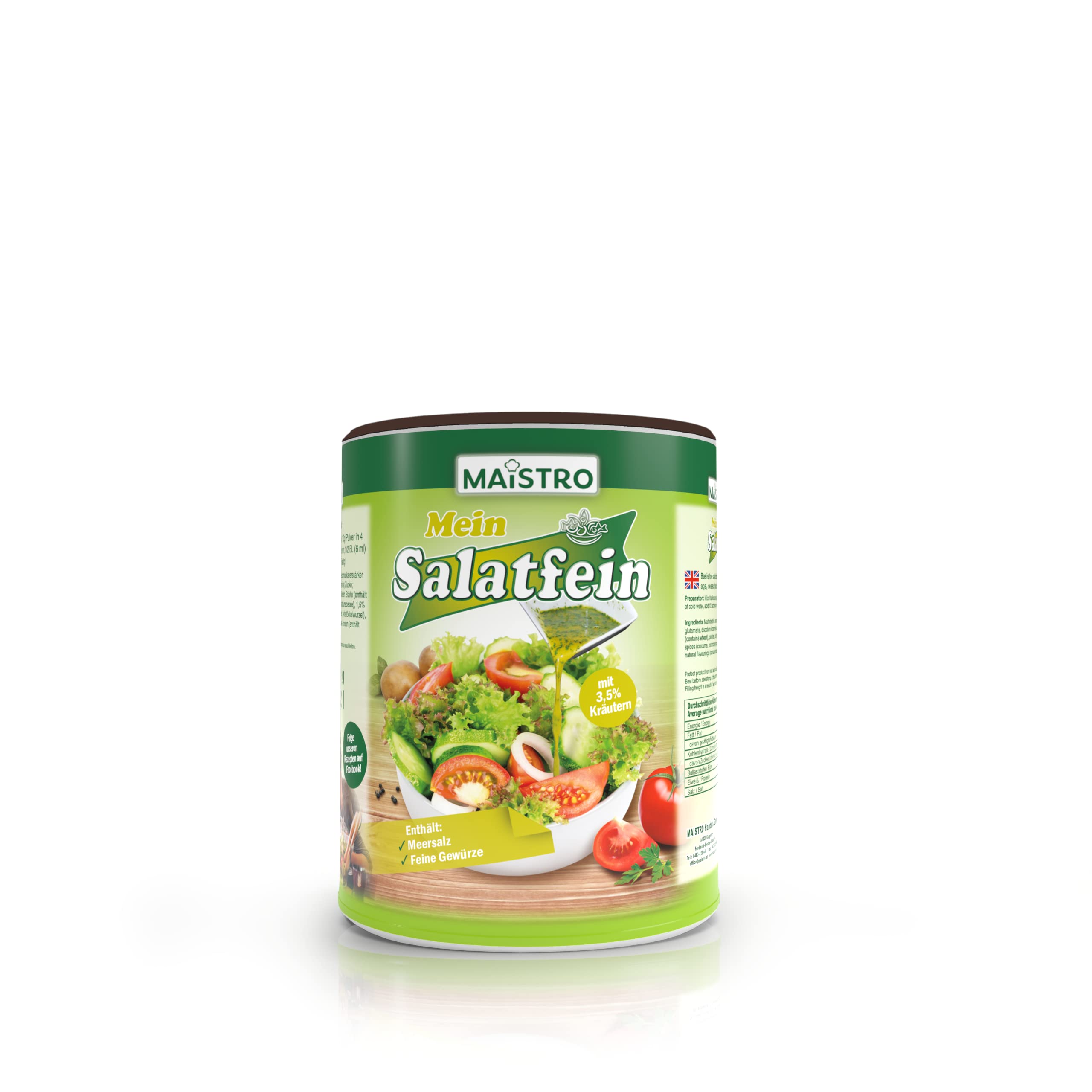 Veganes Salatdressing mit Kräutern und Citronensäure. Kein Essig notwendig 200g/1,2 Liter. Schnell zubereitet, vielseitig einsetzbar. MAISTRO Salatfein 200g