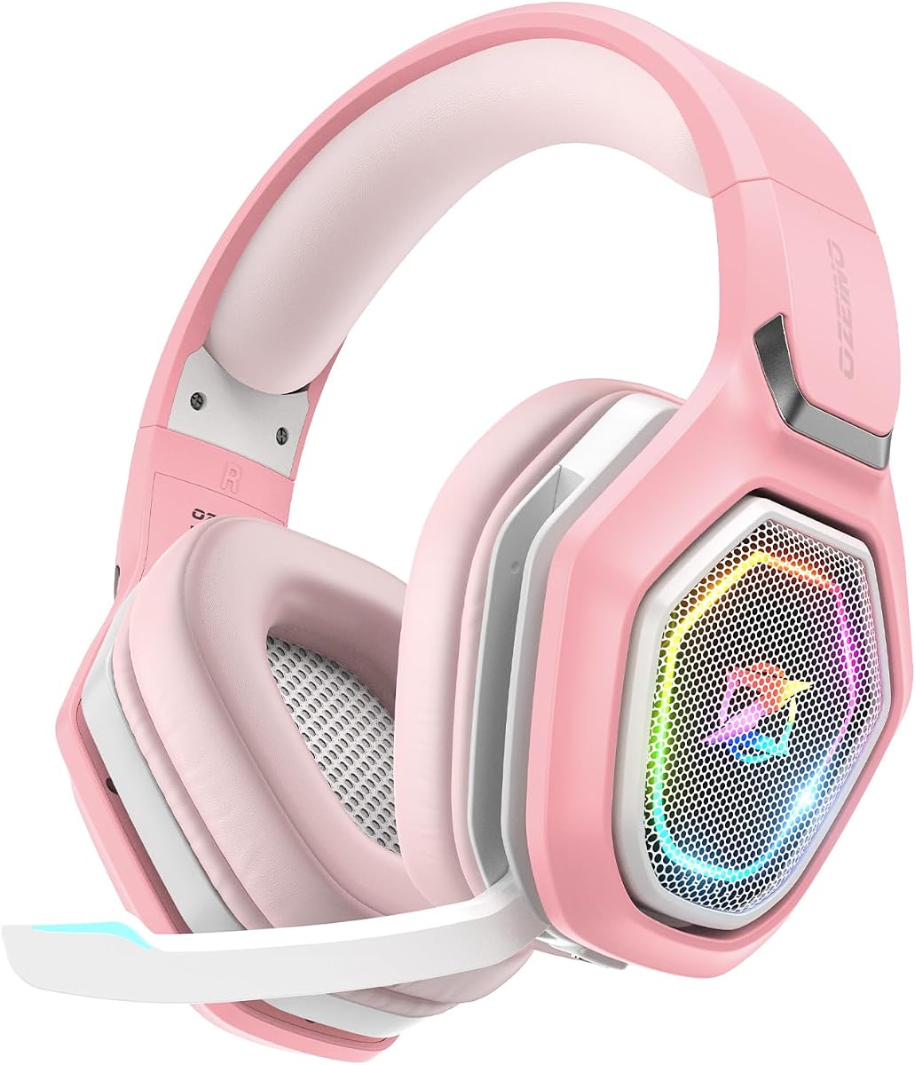 2.4GHz Wireless Gaming Headset with Microphone, 2.4G USB & Type C Transmitter - 30h Battery Life - RGB Lighting Gaming Headphones for PS5, PS4, PC, Phone
