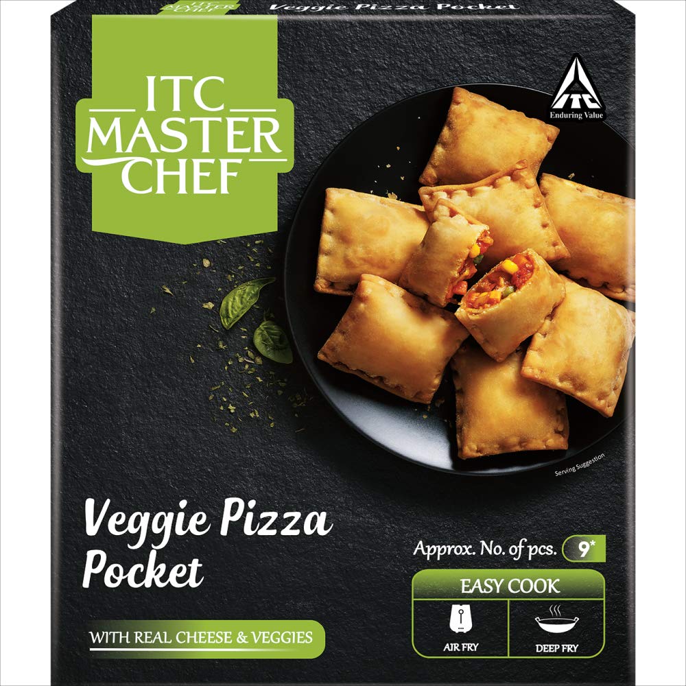 ITC MASTER CHEF Veggie Pizza Pocket, Veg Frozen Snack, Ready to Cook, 340g