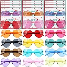 Zonon 24 Pcs Valentines Day Heart Sunglasses Shaped Rimless Sunglasses Kids with Cards Gift for Kids Boy Girl Classroom Exchange Party Favor Valentine‘s Day Party Gift