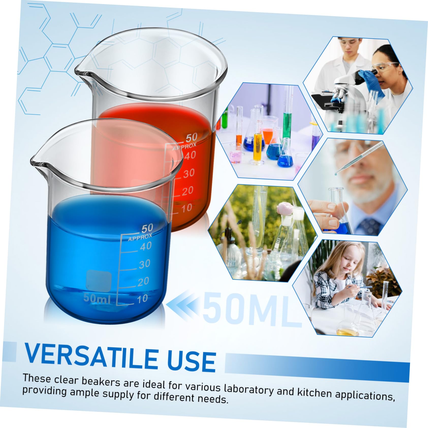 20 Pezzi becher bicchieri graduati tazze borosilicato tazza per esperimenti scientifici volumetrico cilindri graduati trasparenti bicchiere da in vetro Trasparente