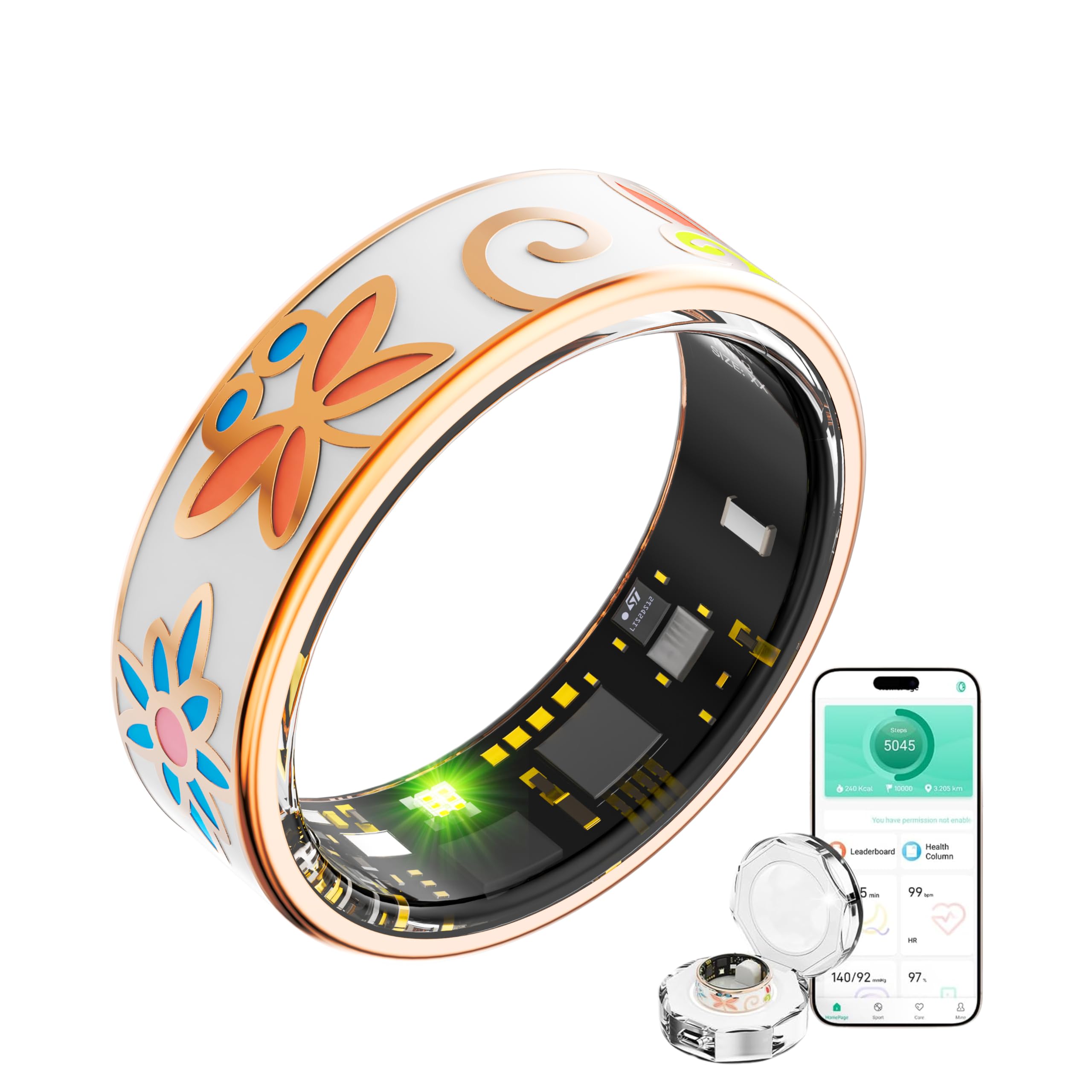 Smart Ring Health Tracker,withHeart Rate,Sleep Tracker,Step Counter,8 Exercise Modes,5-7Day Battery Life, IP68 Waterproof, No Subscription Fee,Crystal Magnetic Charging Case (#10)-picture-20