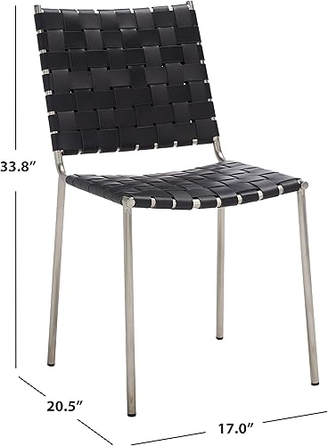 Miniatura 2 de Safavieh Home Collection Wesson Black Woven Leather/Silver Dining Chair (Set of 2) - Fully Assembled
