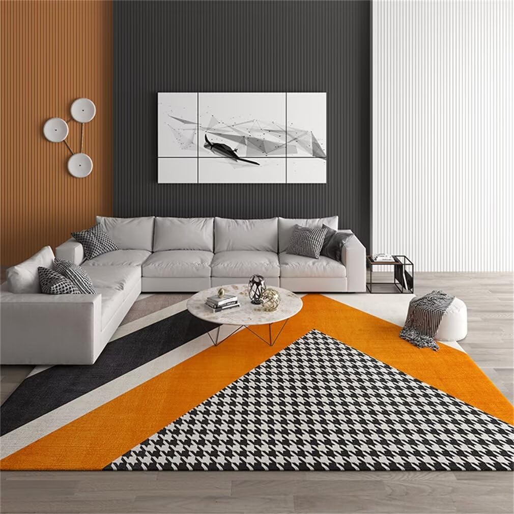 Tapis chambre garçon géométrique moderne orange moquette douce résistant taches