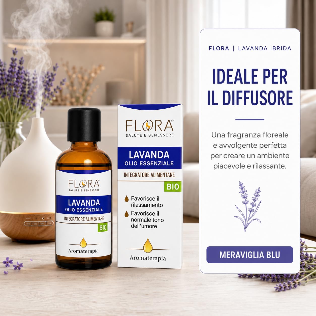 FLORA 100% reines ätherisches Lavendelöl – Nahrungsergänzungsmittel – 100 ml – fördert die Entspannung (Stress und Schlaf) fördert die normale Stimmung Ideal auch in der Aromatherapie