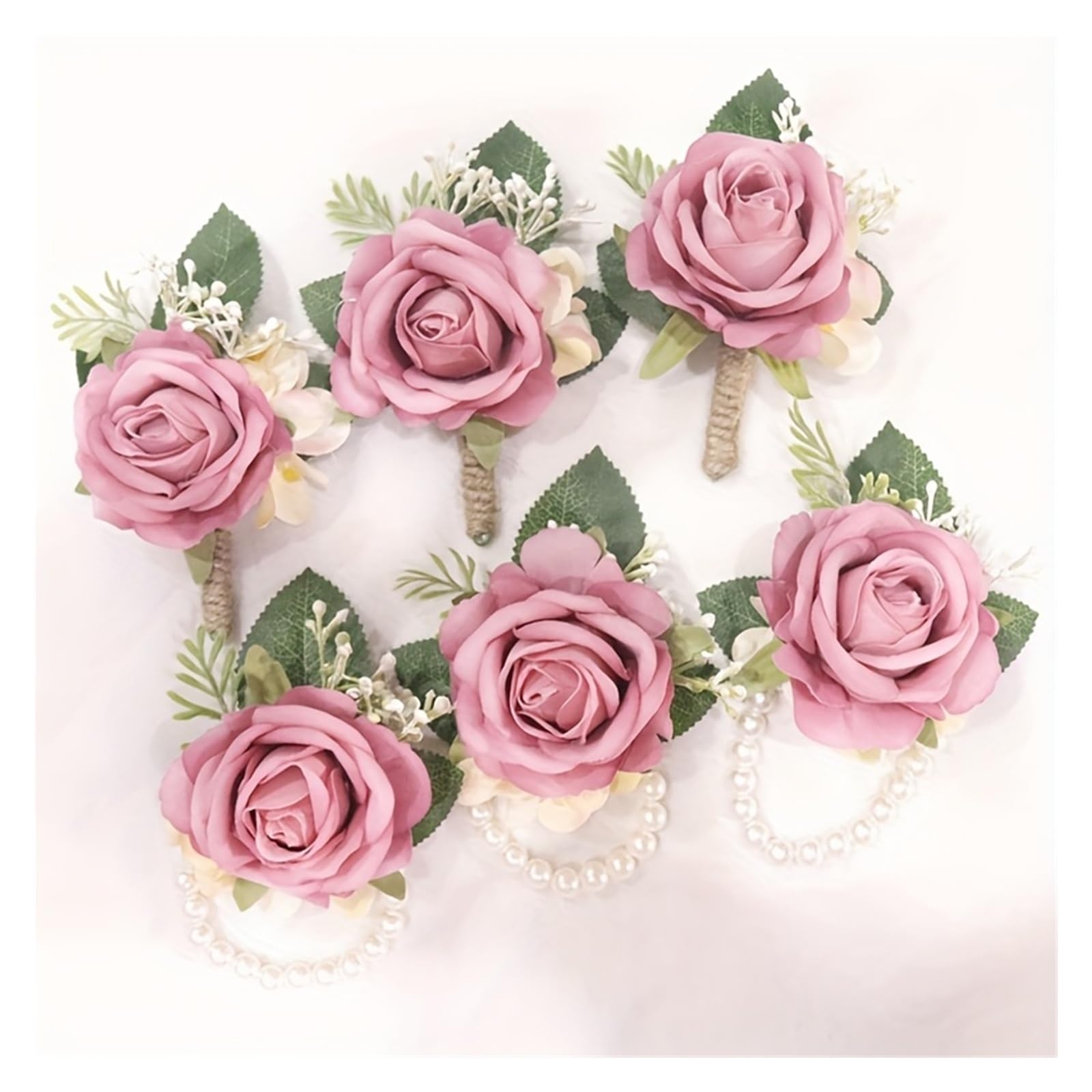 MQFBNNP Wedding boutonniere 6pcs Elegant Bohemian Rose Wrist Corsage & Brooch Set(6PCS Set)