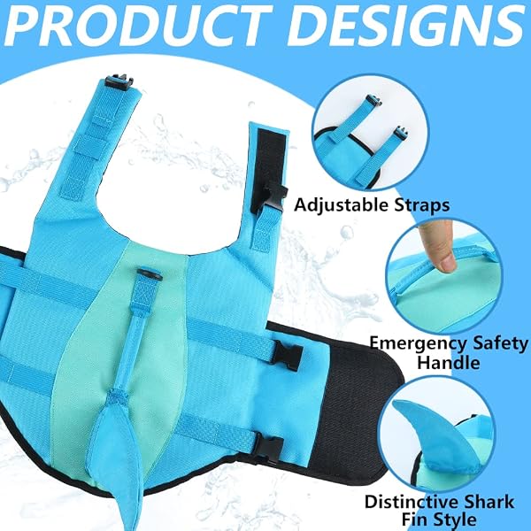 EMUST Dog Life Jacket, Ripstop Dog Lifesaver Vests with Rescue Handle for Small Medium and Large Dogs, Pet Safety Swimsuit Preserver for Swimming Pool Beach Boating (XS,Pool Blue) - 3