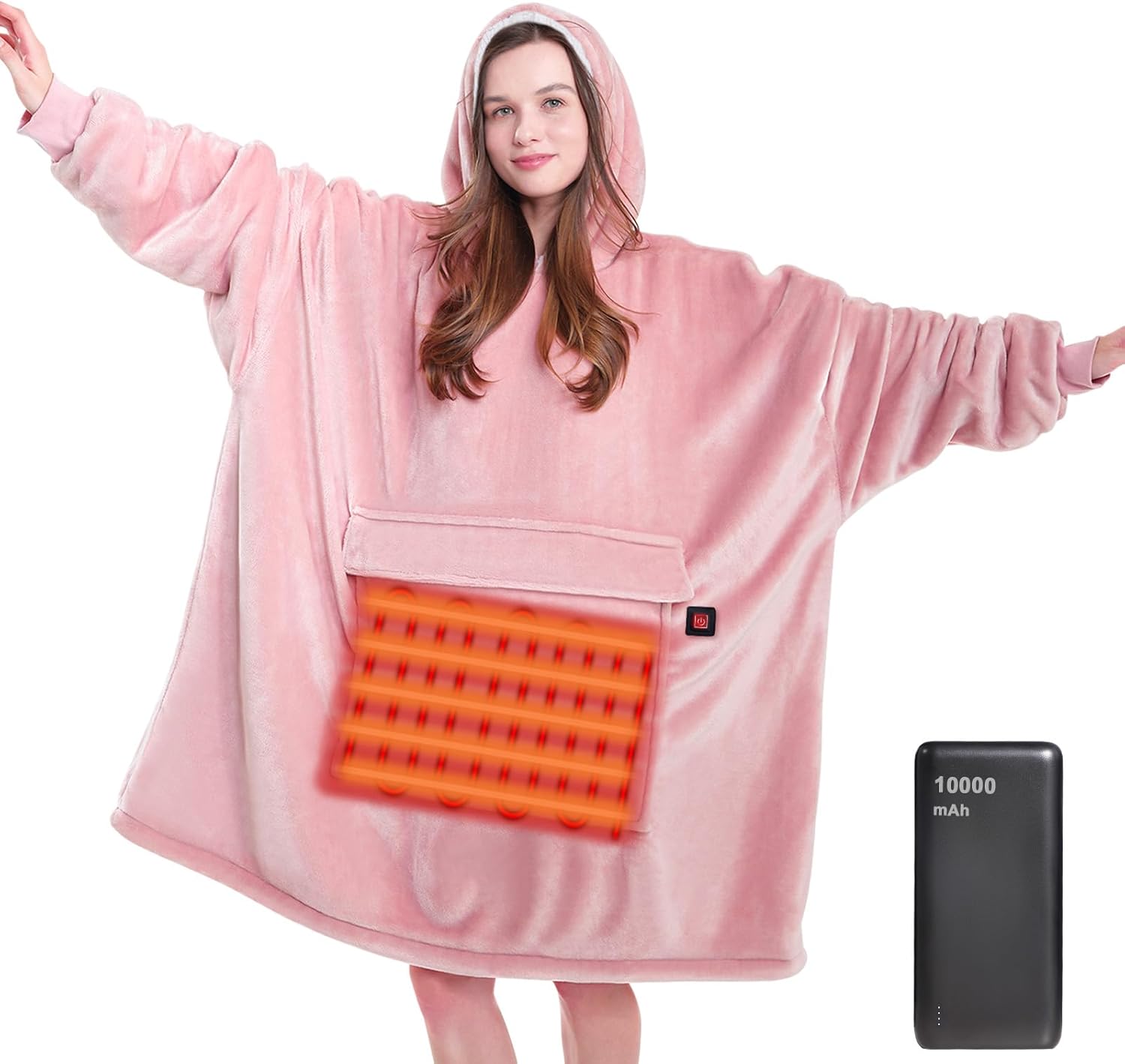 MAXEVE Heated Wearable Blanket Hoodie with 10000mAh Battery Pack, Oversized Sherpa Blanket Sweatshirt for Women & Men, Warm Soft Pink MAXEVE Heated Wearable Blanket Hoodie with 10000mAh Battery Pack, Oversized Sherpa Blanket Sweatshirt for Women & Men, Warm Soft Pink