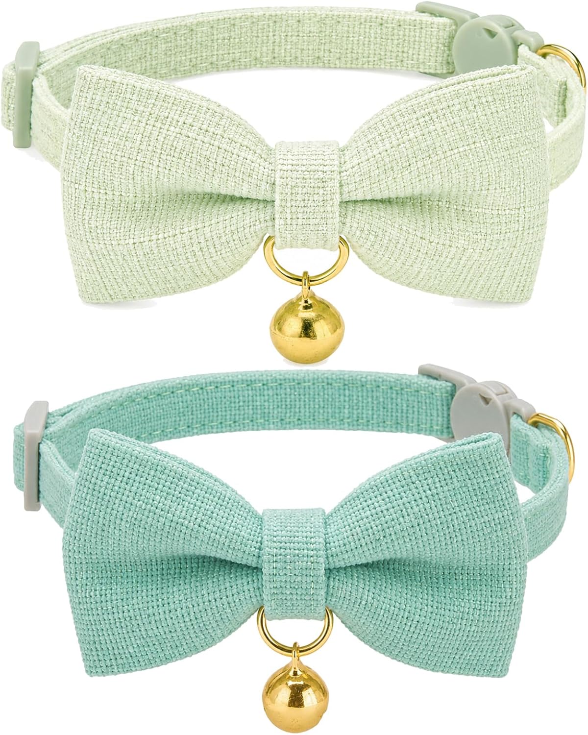 Breakaway Bowtie Cat Collar, Small 8-12 in, Mint Green & Teal 2-Pack
