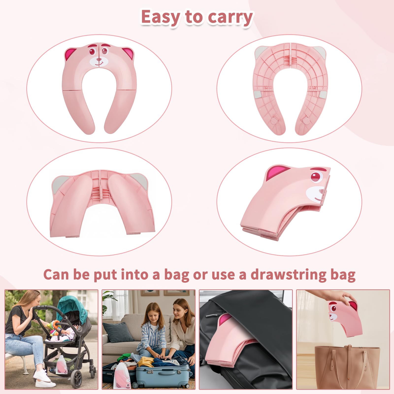 Adaptador WC niños plegable - Reductor WC portátil con bolsa de viaje y pegatinas estrella - Asiento inodoro plegable para niños 2-8 años, adaptador váter infantil antideslizante
