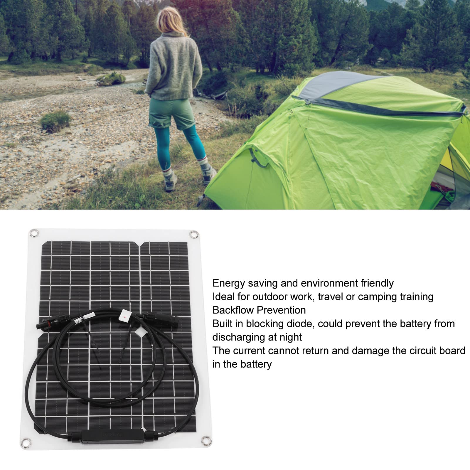 Cocoarm Kit Pannello Solare Flessibile Kit Pannello Solare in Silicio Monocristallino 2x15W Impermeabile Anti Riflusso 30 Gradi Pieghevole per Tenda da Cabina per Barche da 40°F a 185°F