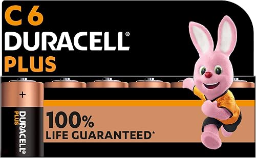 DURACELL Plus C Alkaline Batteries (6 Pack) 1.5V, LR14 | 100% Life Guaranteed - For Everyday devices - Toys, Torches, Radio - 0% Plastic Packaging - 10-Year Storage