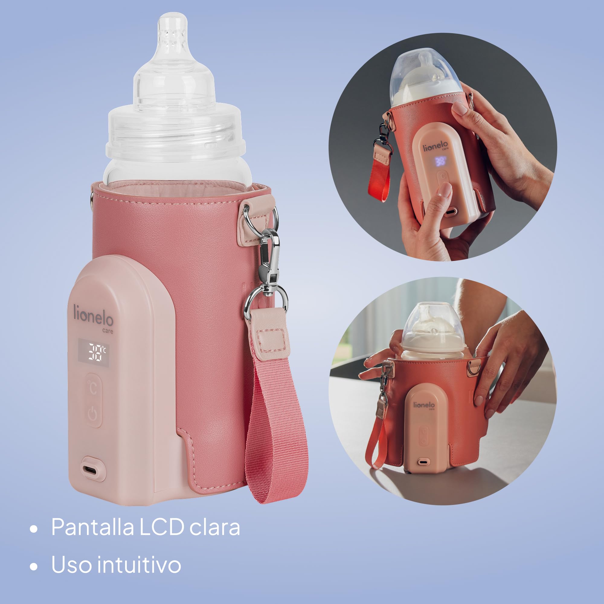 LIONELO Thermup Go Evo Calientabiberones Portátil Para Bebé, Mantiene los Líquidos Calientes, 5 Temperaturas de Funcionamiento de 38 a 50 oC, hasta 9 horas de Funcionamiento Pantalla LCD (Pink) | Rango de 38 a 50 °C, pantalla LCD y hasta 9 horas de funcio
